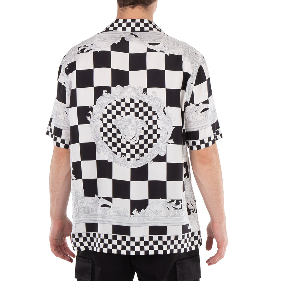 Versace Medusa Checkerboard Print Silk Shirt - 6