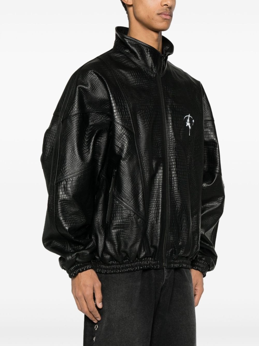 logo-print leather jacket - 3