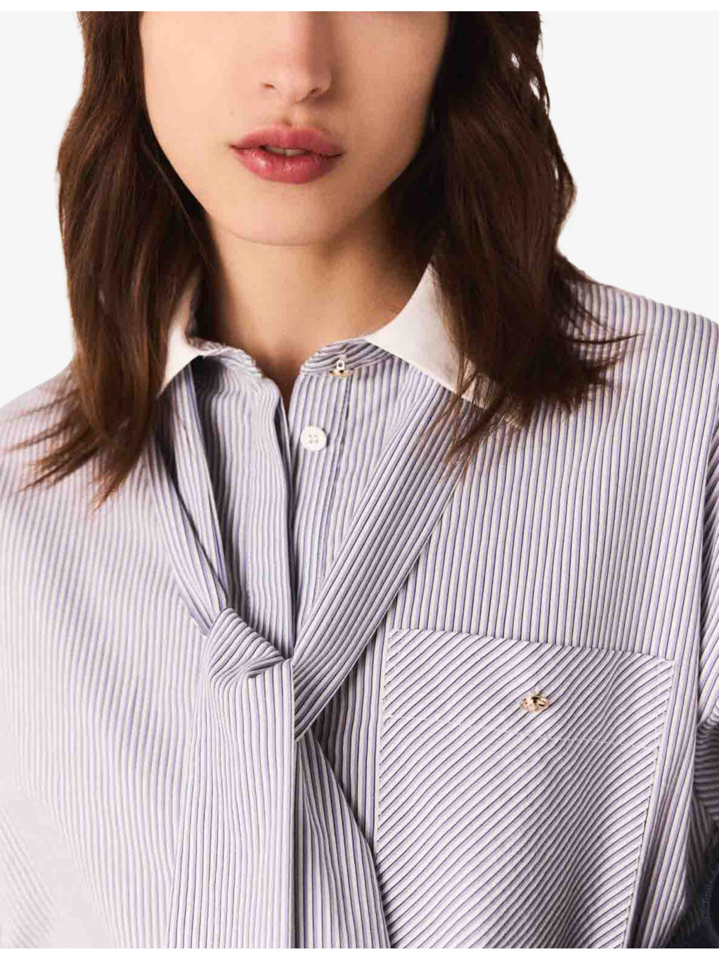 Pussy-Bow Striped Cotton-Blend Shirt - 6