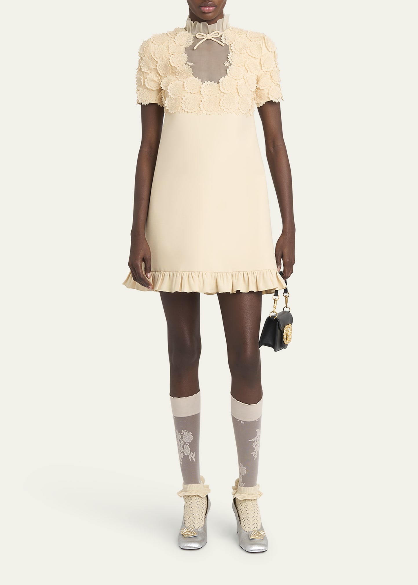 Floral Applique Crepe Mini Dress - 2