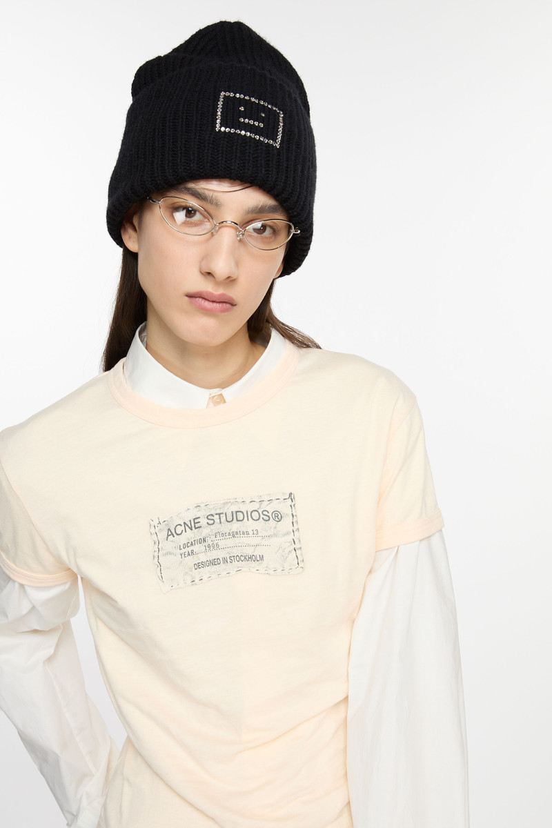Acne Studios Embellished Face logo beanie - Black outlook