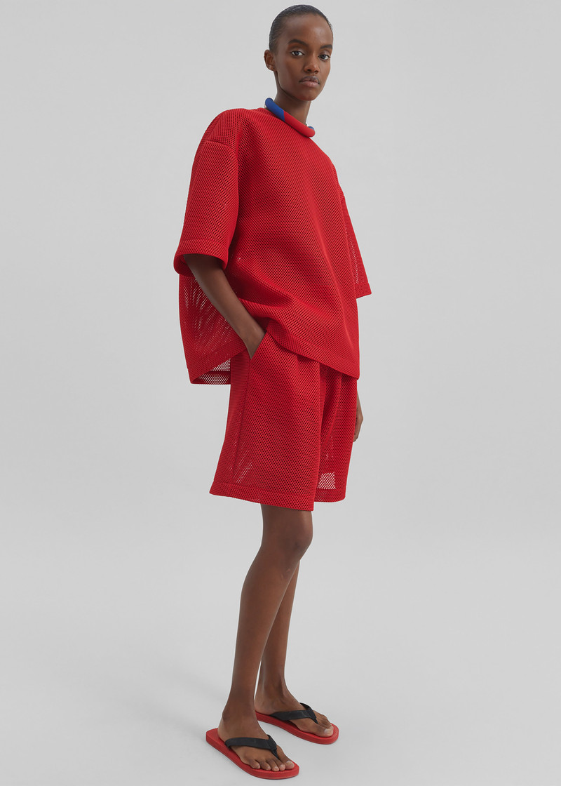 Marfa Mesh Pleated Bermuda Shorts - Red 9