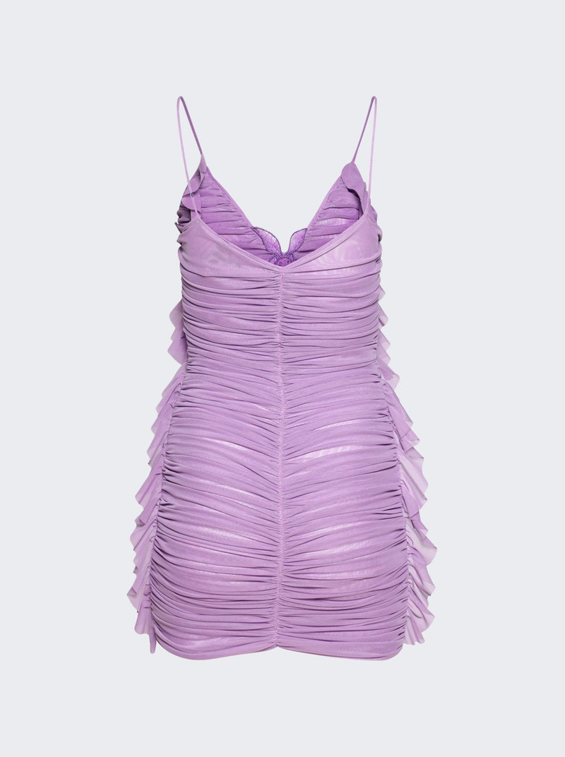 David Koma Lace Rose Embroired Detail Asymmetric Ruched Dress Lilac outlook