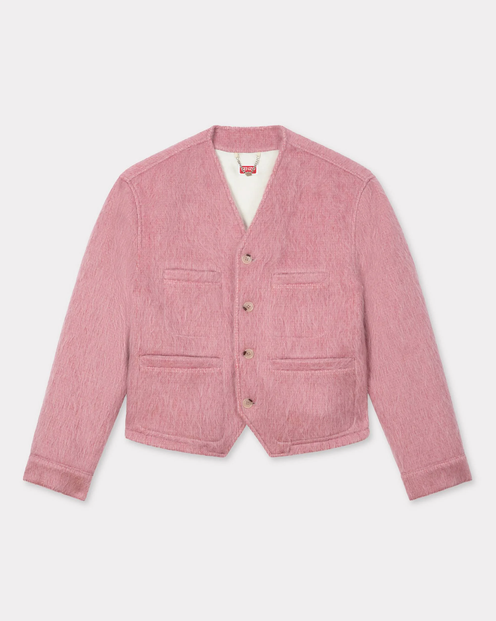 Collarless jacket in hairy wool alpaca and mohair - 1