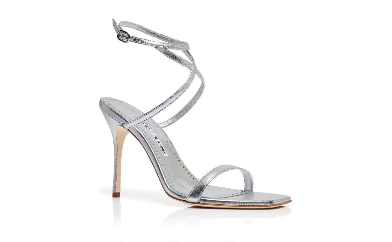 Silver Nappa Leather Ankle Strap Sandals - 3