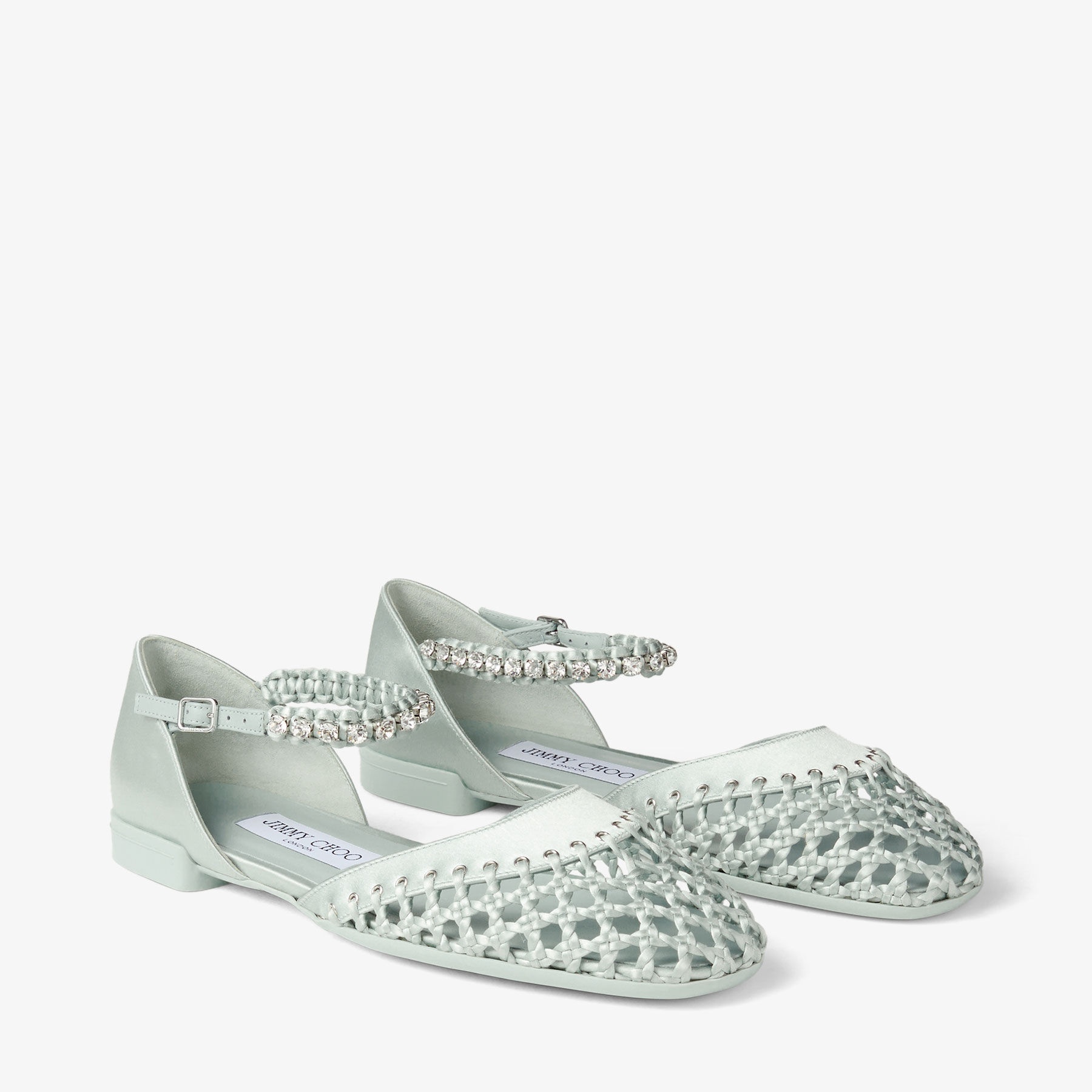 Dila Ballerina
Light Verde Satin Ballet Flats with Crystal Embellishment - 2