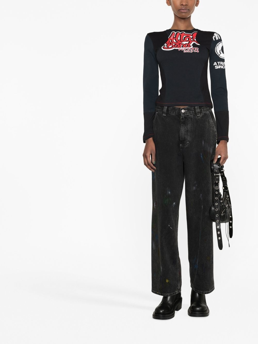 paint-effect wide-leg jeans - 2