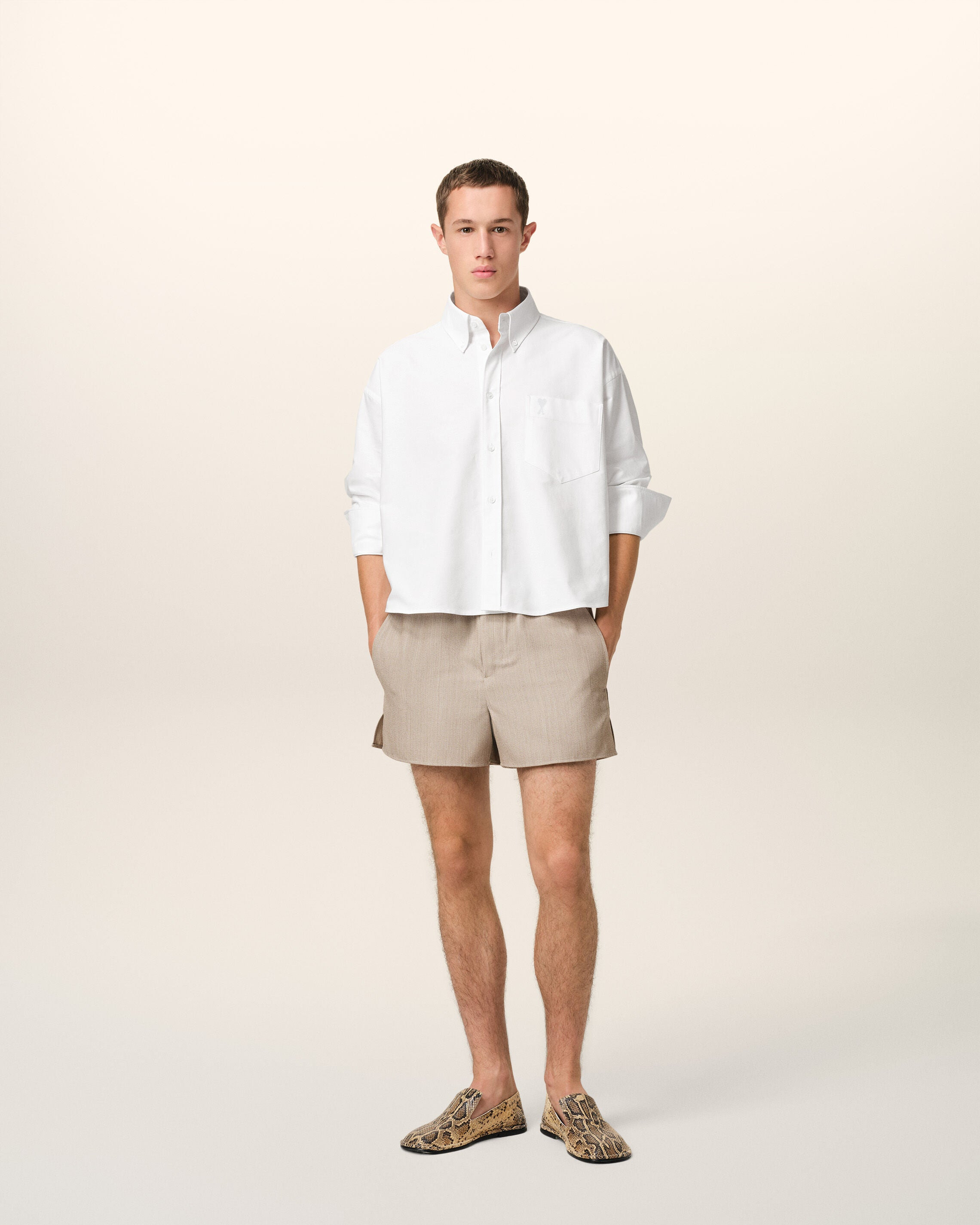 WHITE COTTON CROPPED OVERSIZED SHIRT - 2
