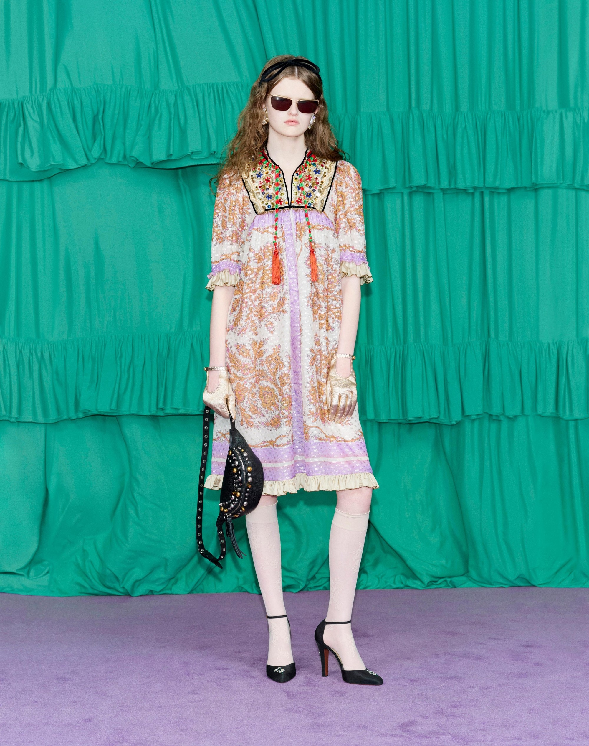 GEORGETTE LUREX DRESS WITH VOYAGE IMAGINAIRE PRINT - 9