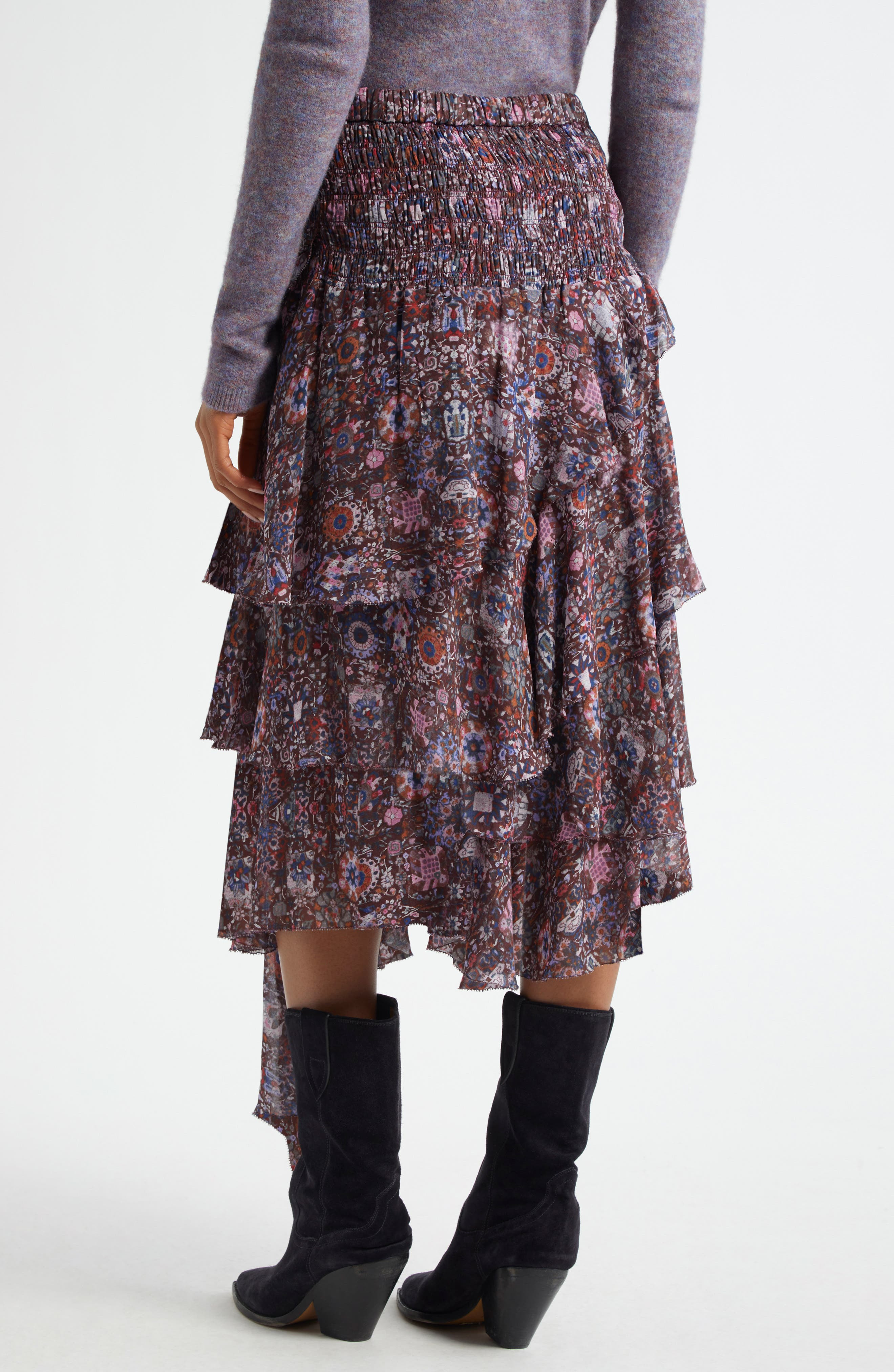 Isabel Marant Étoile Brigitte Smocked Waist Tiered Chiffon Midi Skirt in Plum at Nordstrom - 2