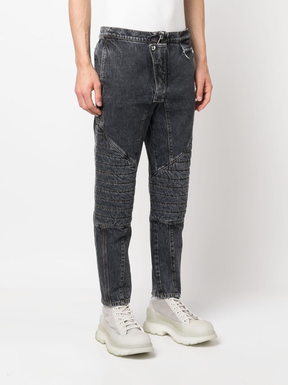 ribbed panel slim-fit jeans - 3