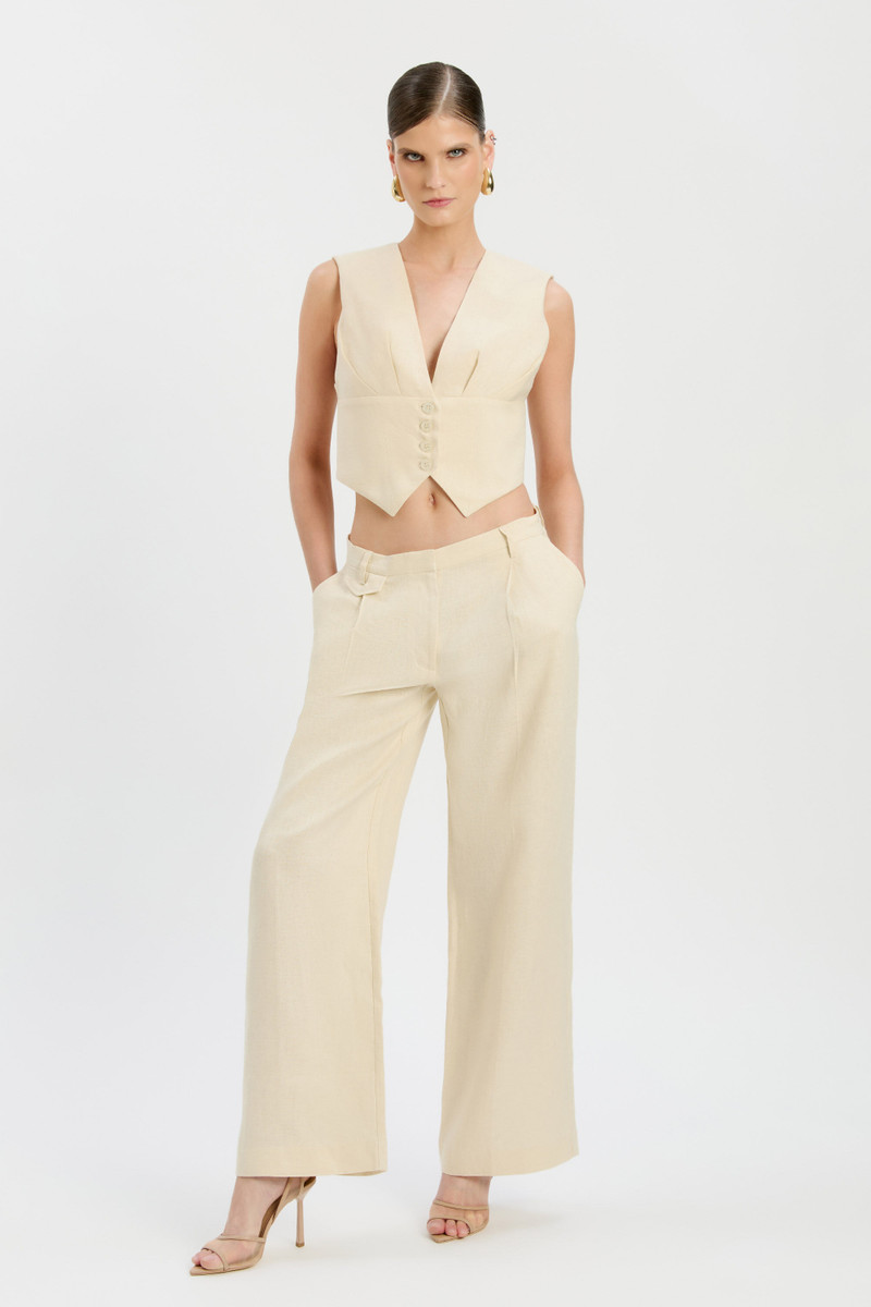 BARDOT Geordy Linen Vest Top In Eggnog outlook