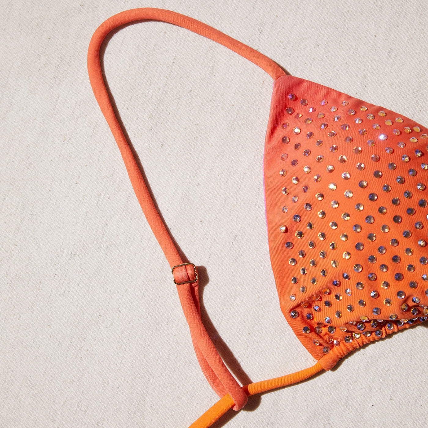 Orange Rhinestone Triangle Bikini Top - 4