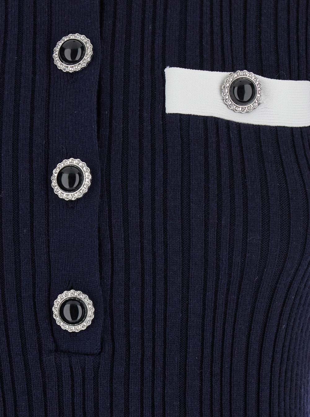 Self-Portrait Women Navy Contrast Collar Knit Mini Dress - 3