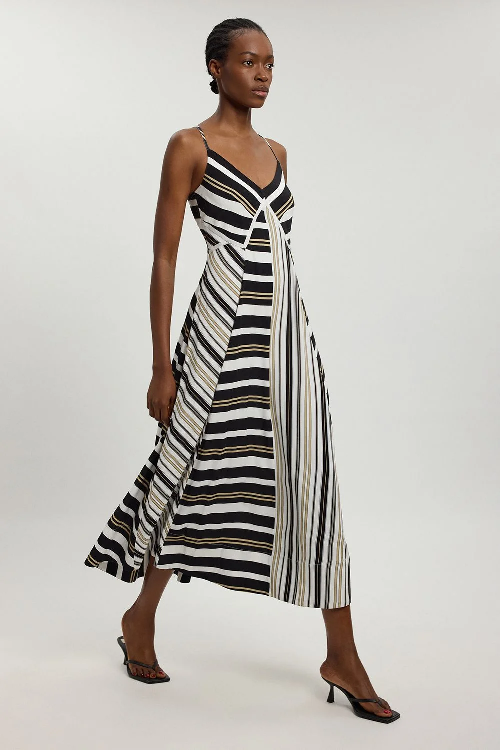 Contrast Stripe Viscose Strappy Dress - 1