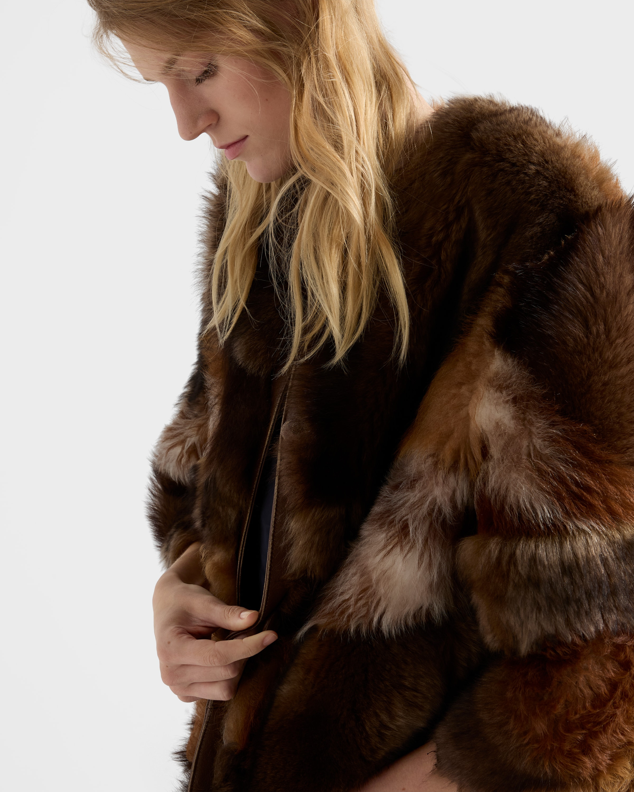 Patchwork shearling coat - 3