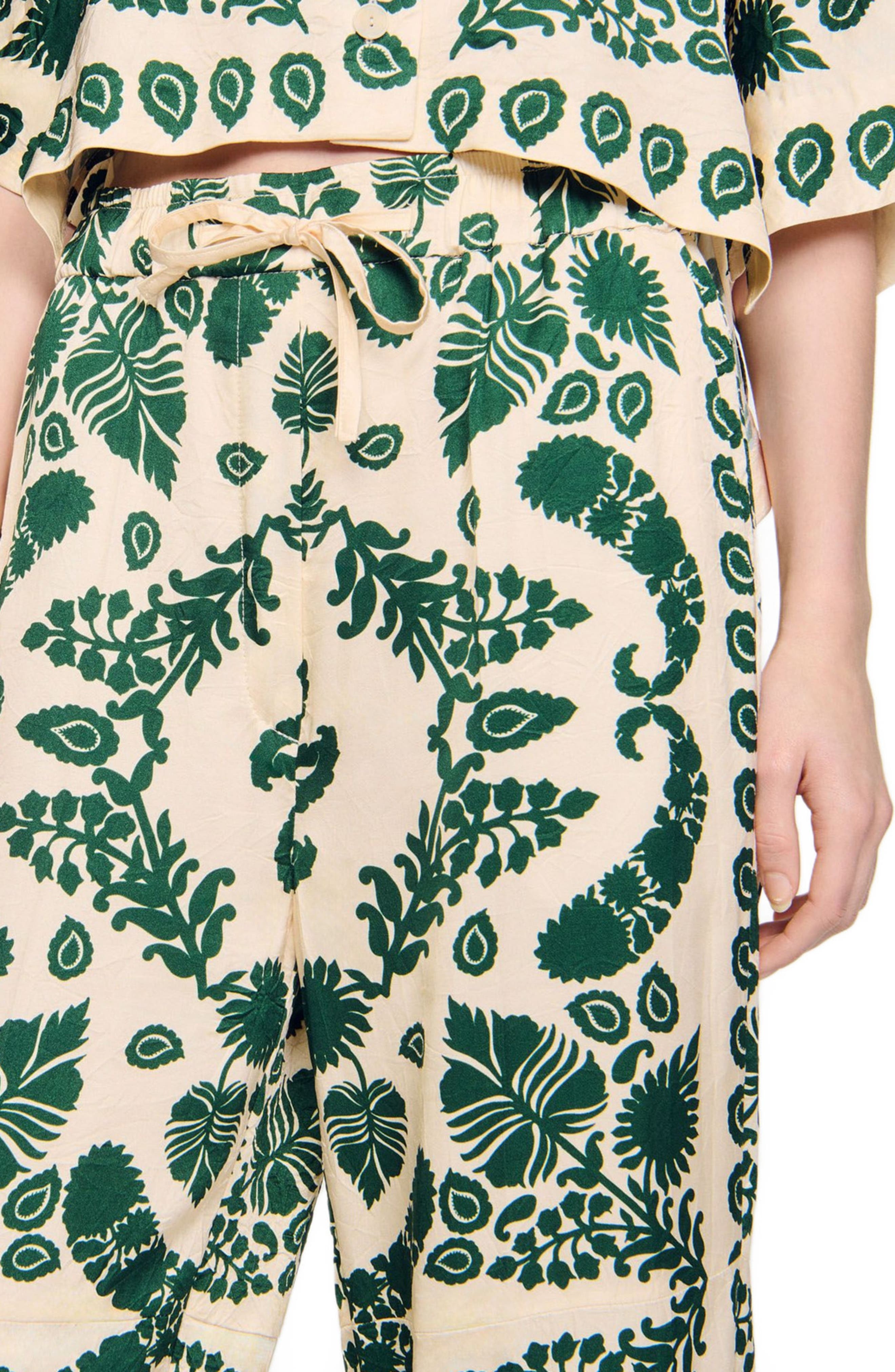 SANDRO Floral pants in Ecru /Green at Nordstrom - 4