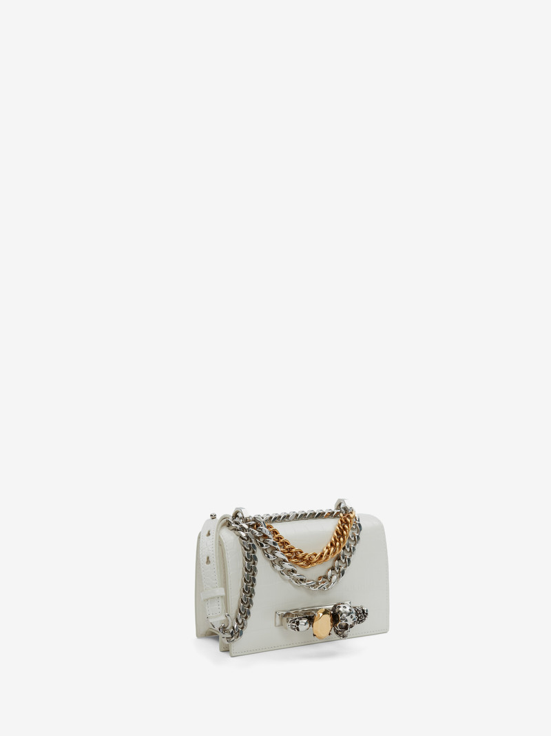 Women's Mini Jewelled Satchel With Chain in Ivory 2