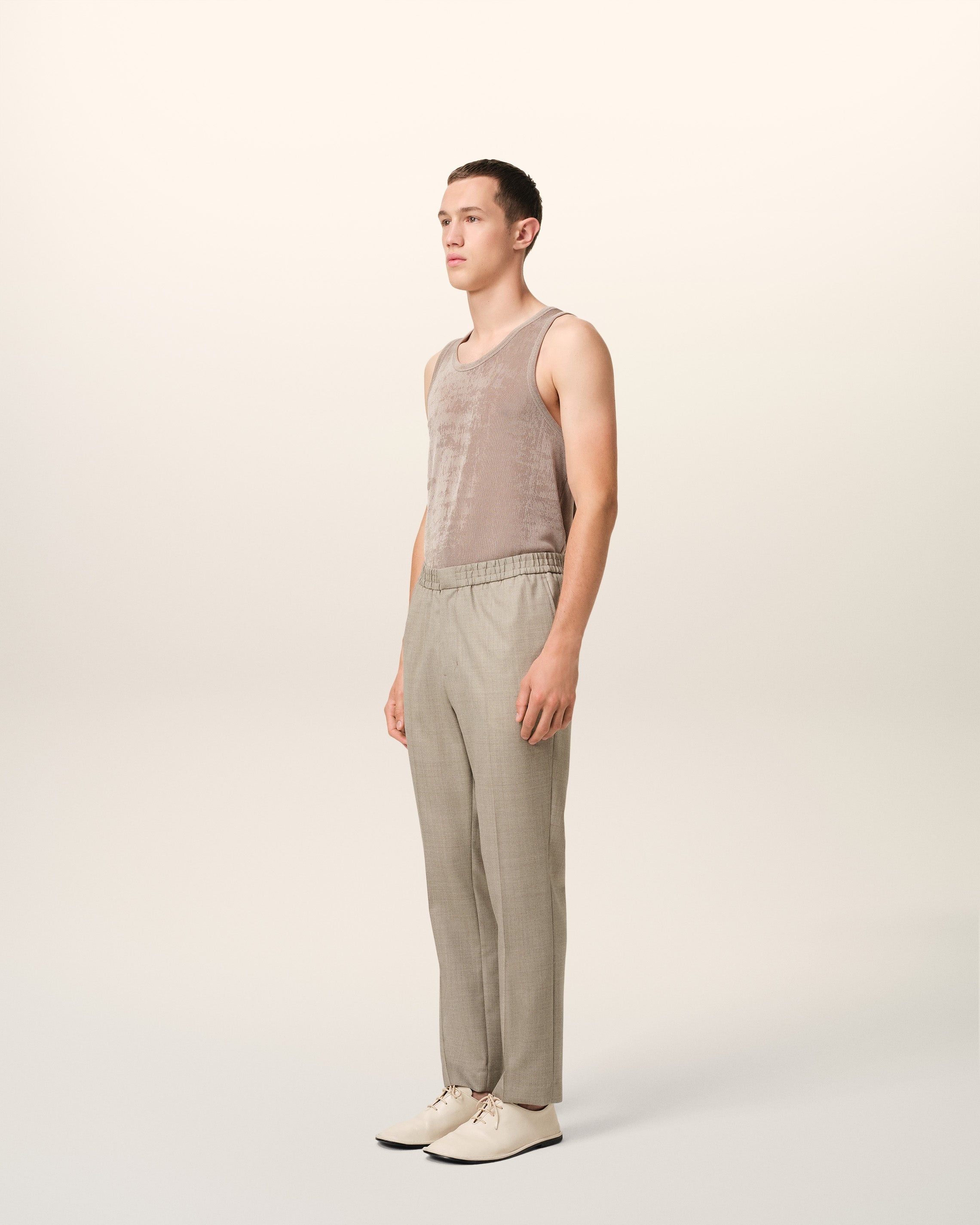 BEIGE WOOL ELASTICATED WAIST TROUSERS - 6