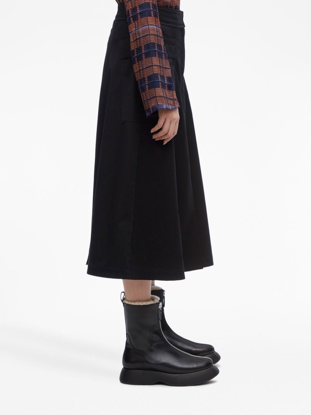 D-ring buckle A-line midi skirt - 3