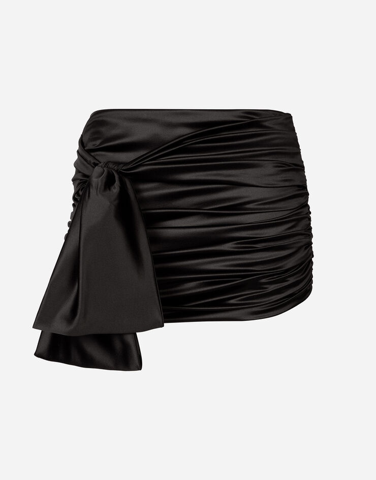 Short draped satin skirt with side bow - 1