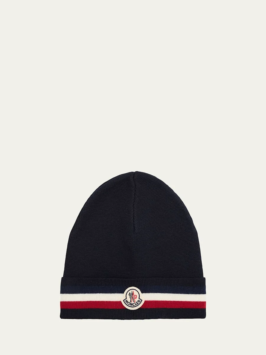 Men's Wool Tricolor Wool Knit Beanie Hat - 1