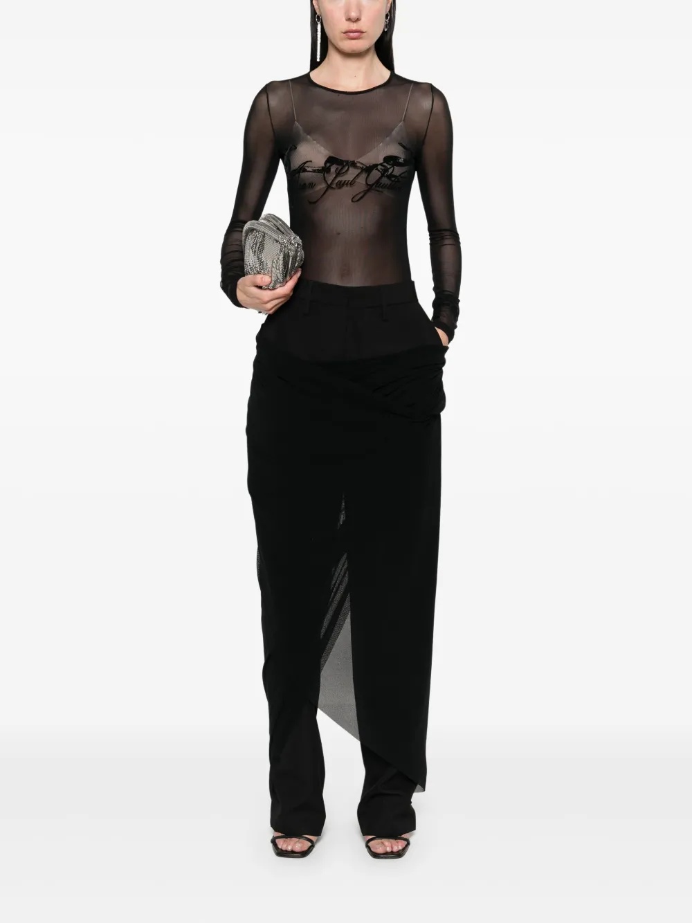 JEAN PAUL GAULTIER - Women Flock "Tattoo Ruban" Mesh Long Sleeved Top - 1