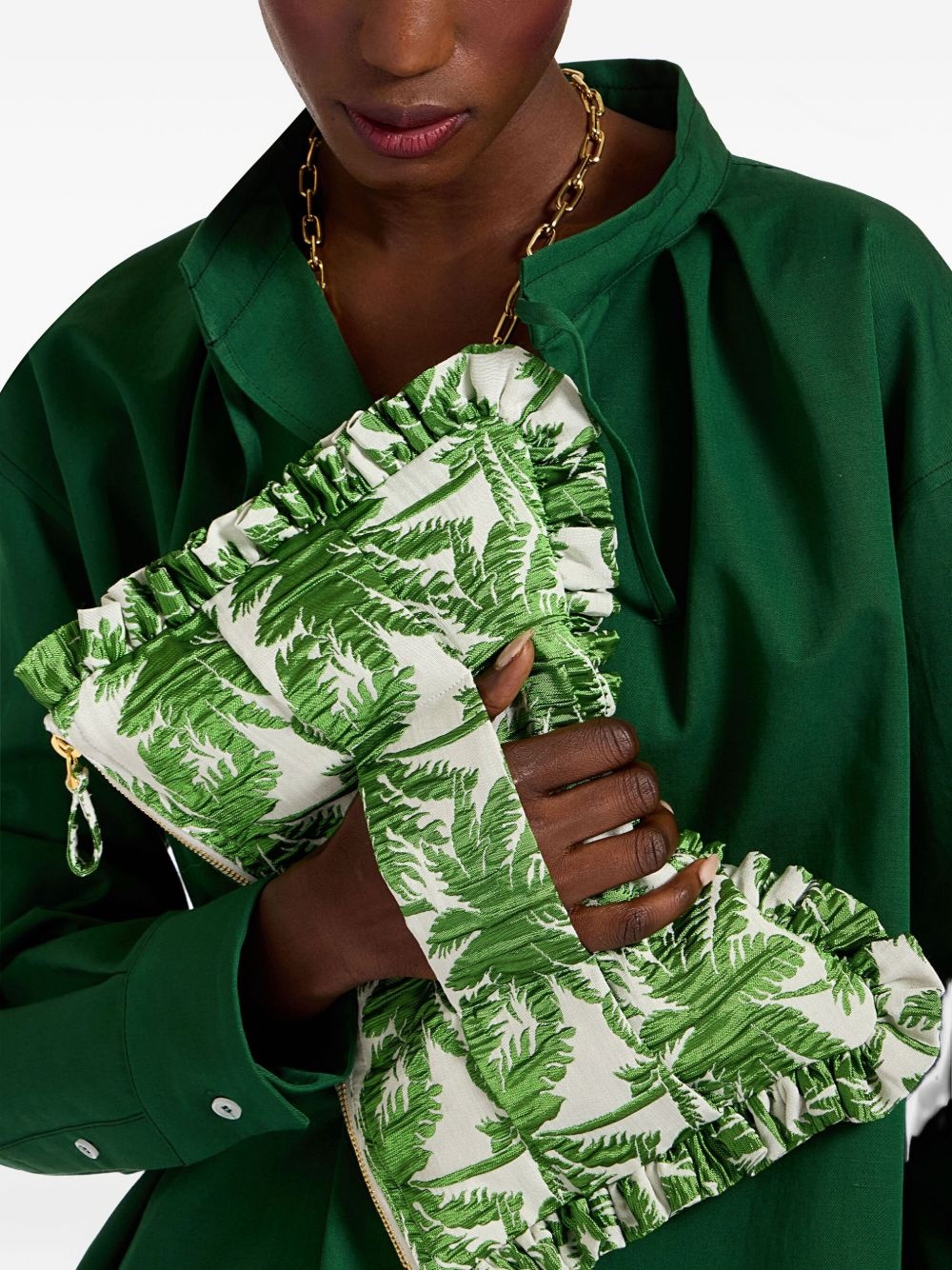 ruffled palm-print clutch bag - 2