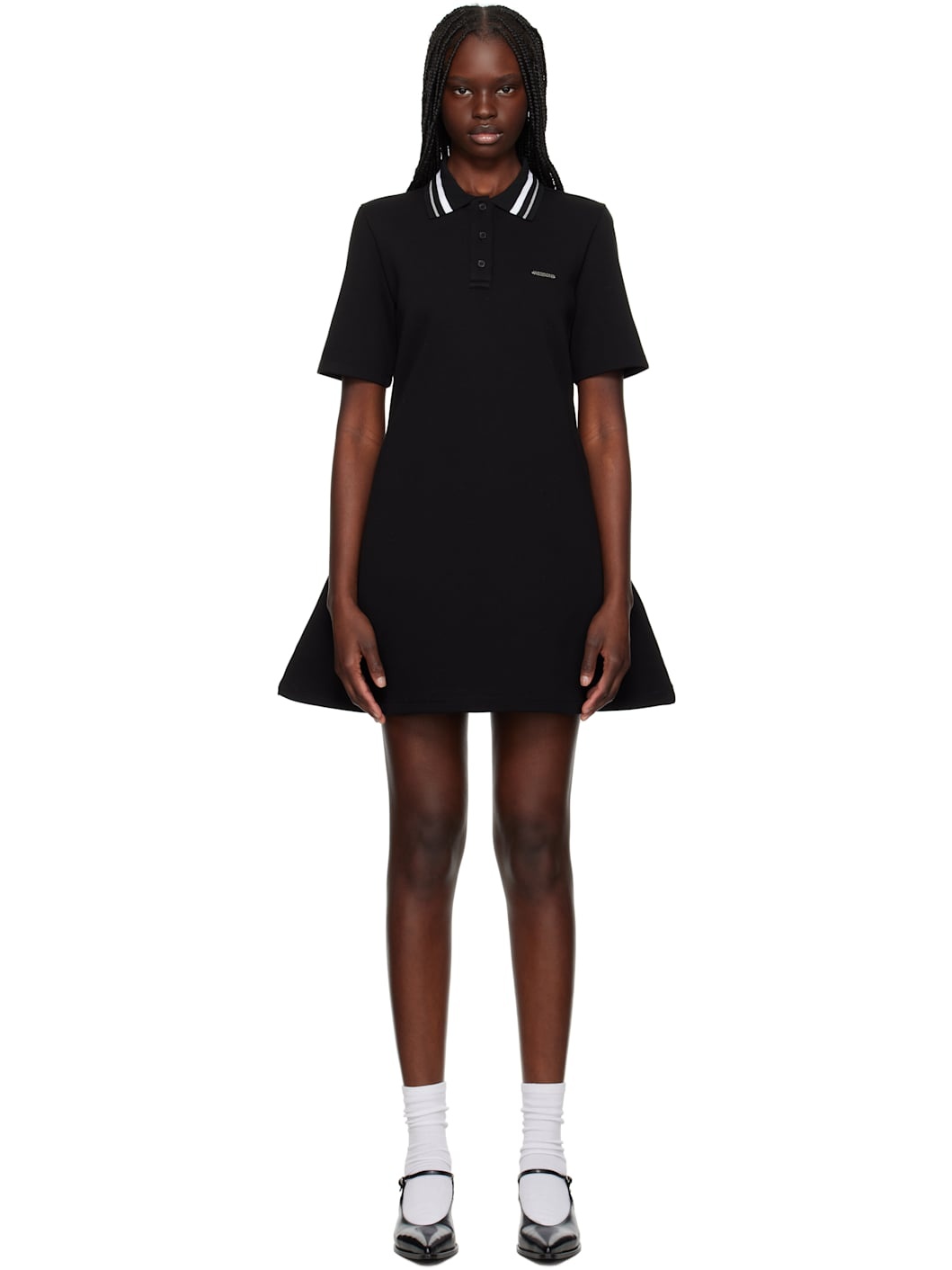 Black Short-Sleeved Polo Minidress - 1