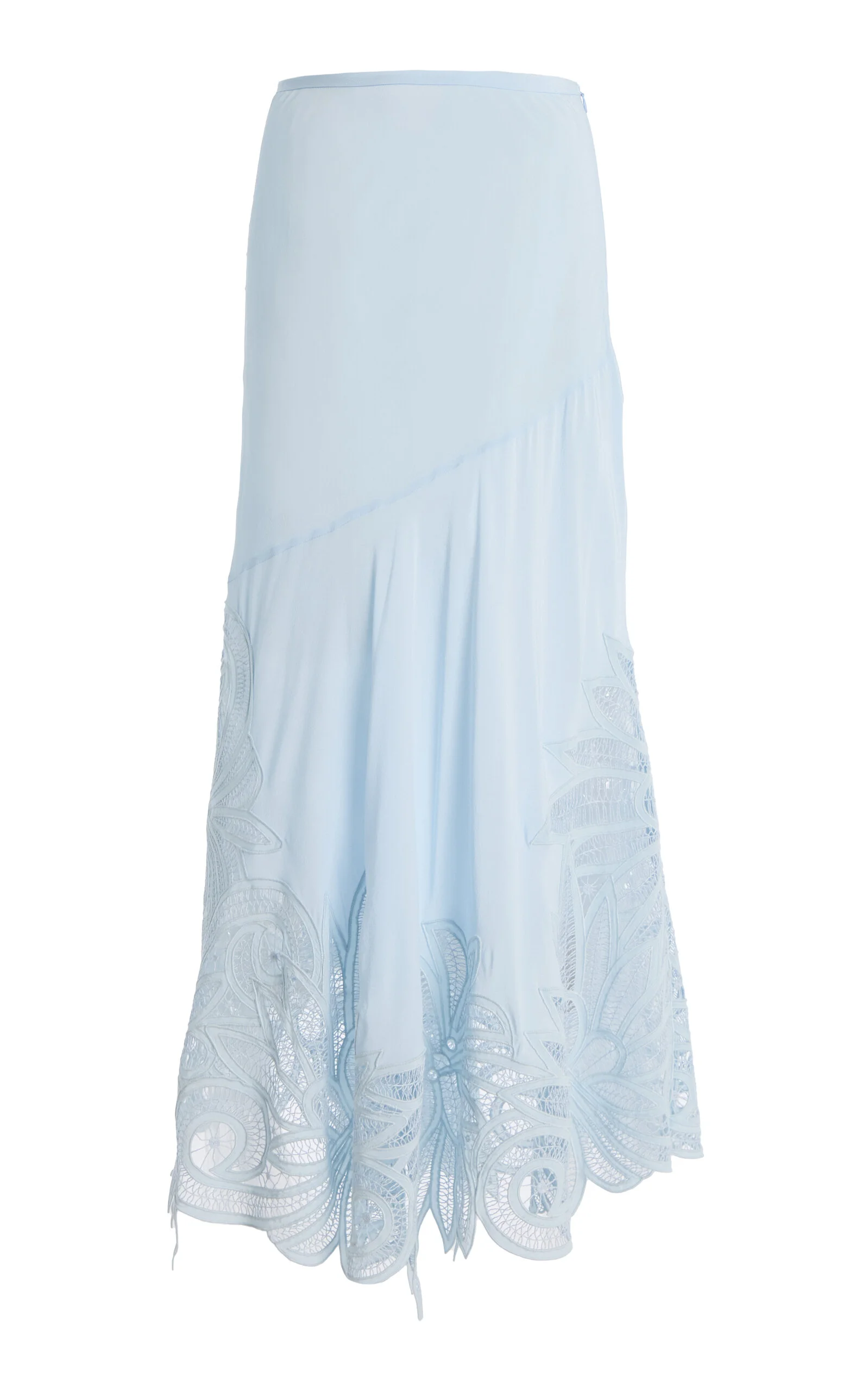 Oona Embroidered Silk Crepe De Chine Midi Skirt light blue - 1