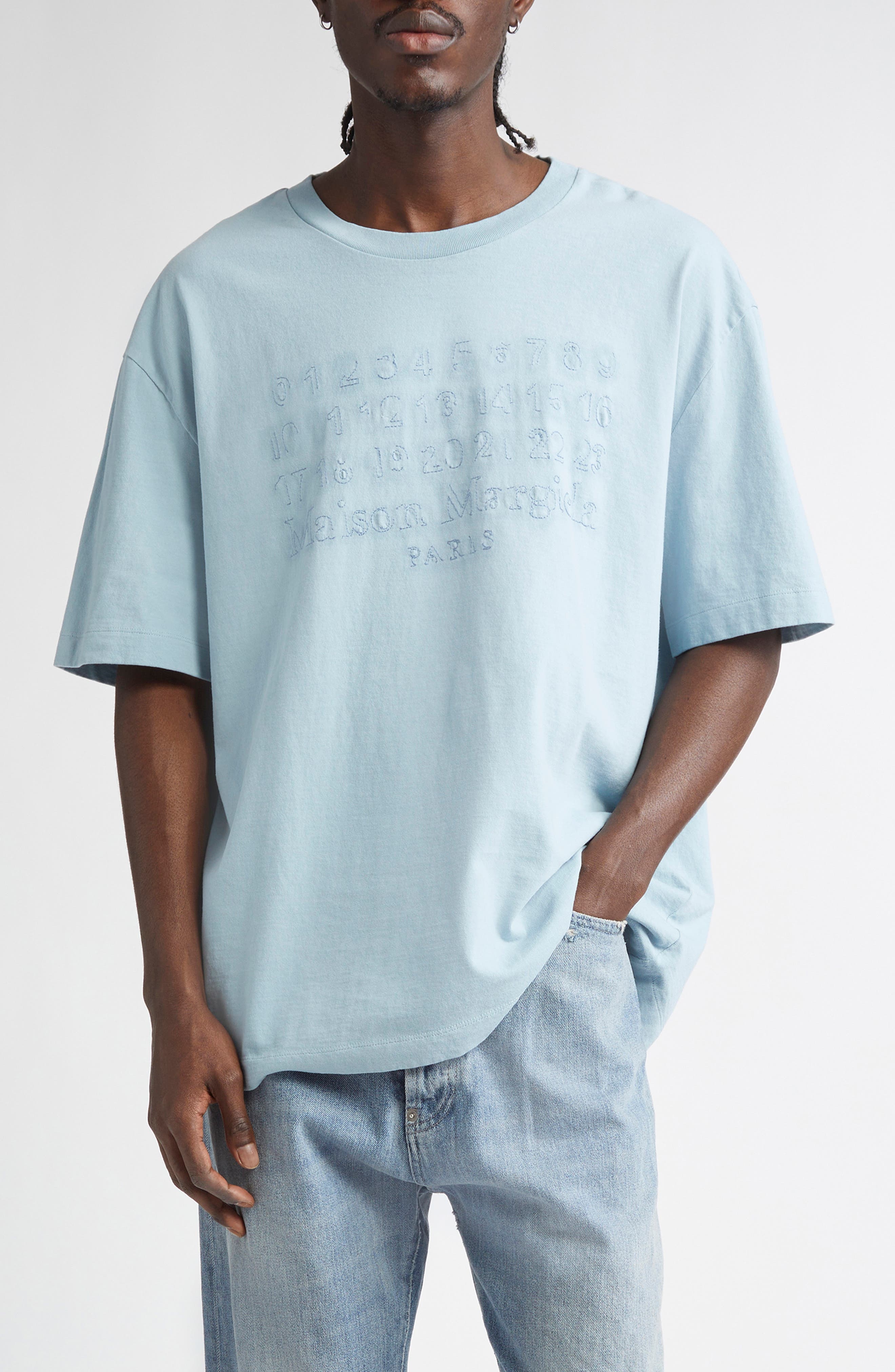 Maison Margiela Embroidered Logo Cotton T-Shirt in Blue at Nordstrom - 1