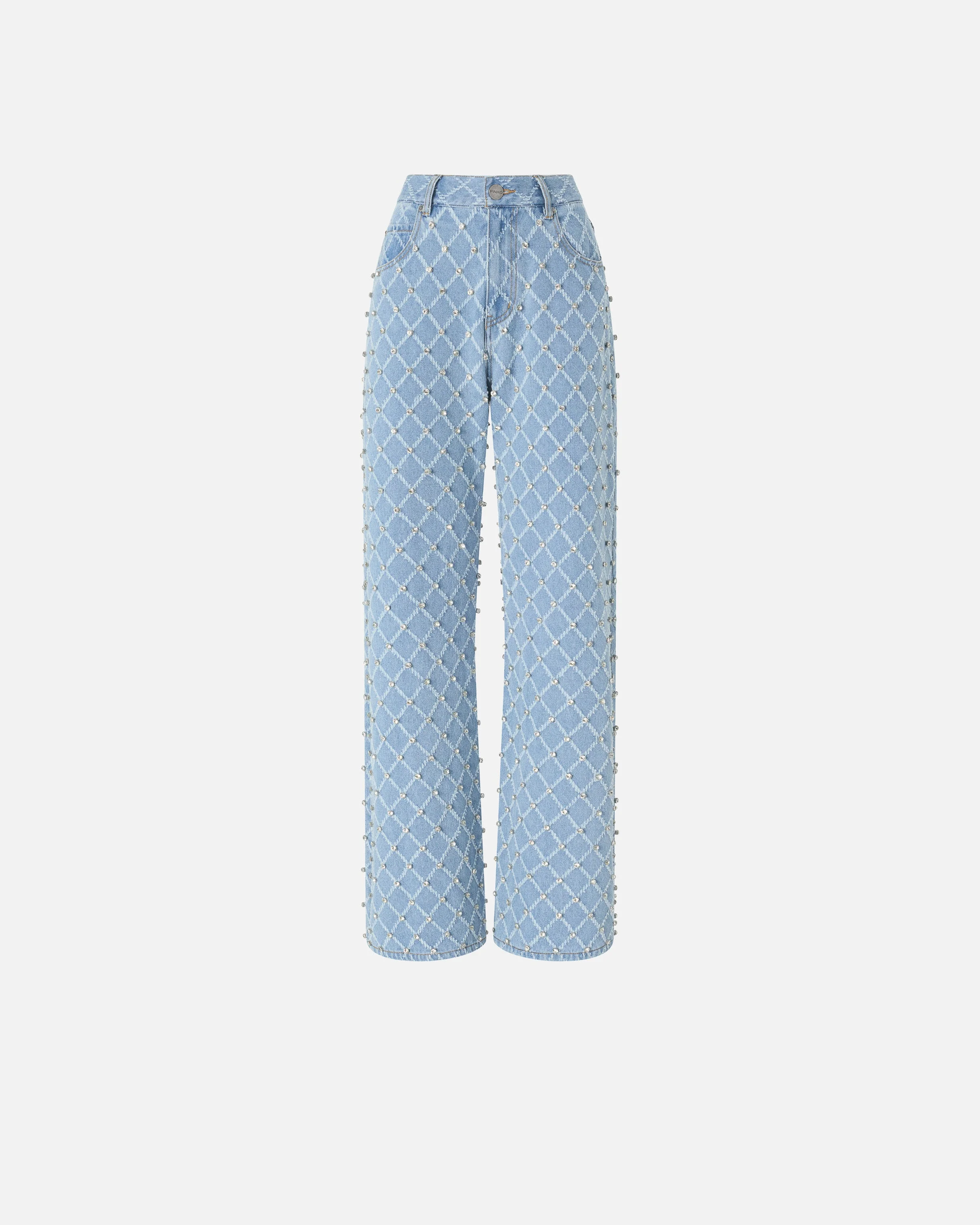 WIDE-LEG JEANS WITH DIAMOND AND RHINESTONE MOTIF - 1
