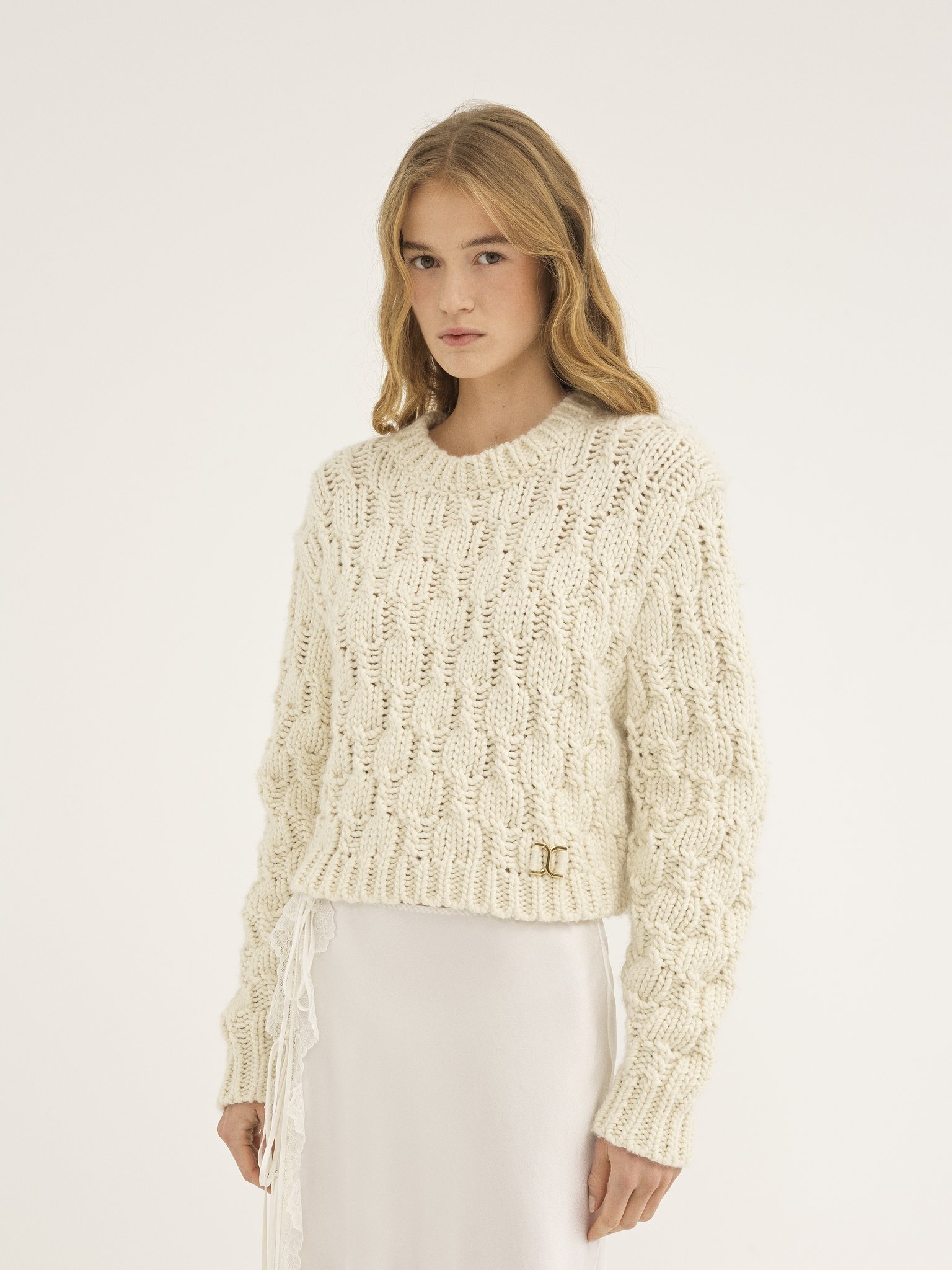CROPPED INTARSIA KNITTED SWEATER IN WOOL BLEND - 4