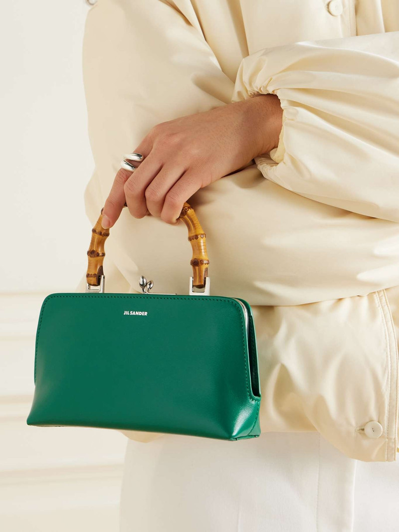 Jil Sander Mini bamboo and leather tote Green outlook