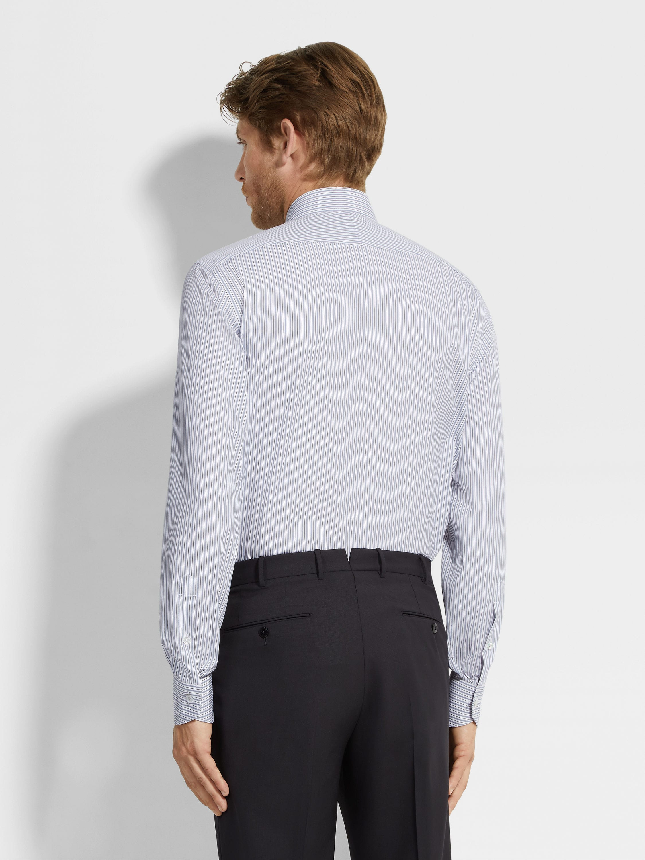 BLUE AND BLUE NAVY STRIPED CENTOVENTIMILA COTTON SHIRT - 4