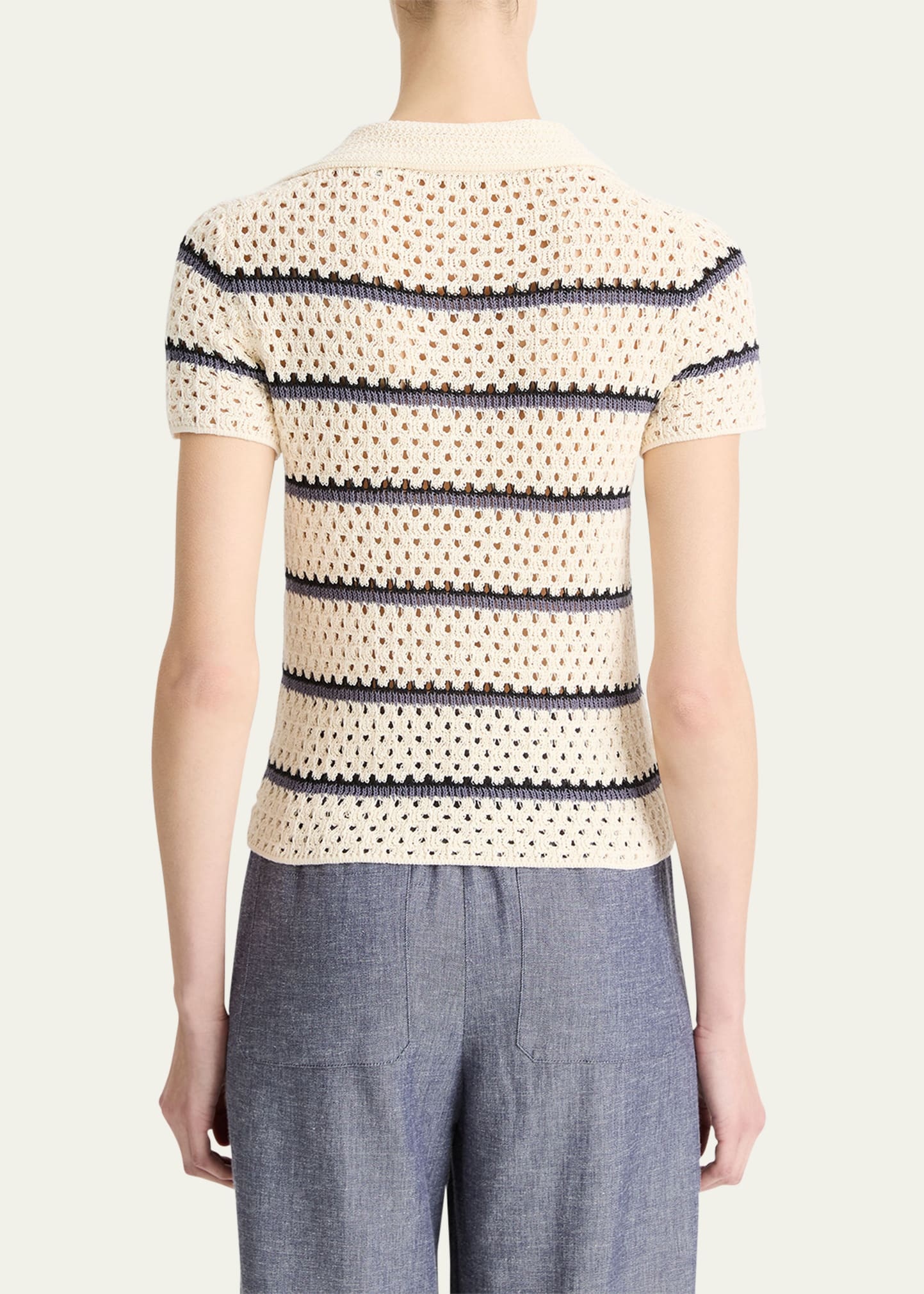 Stripe Short-Sleeve Macrame Top - 2