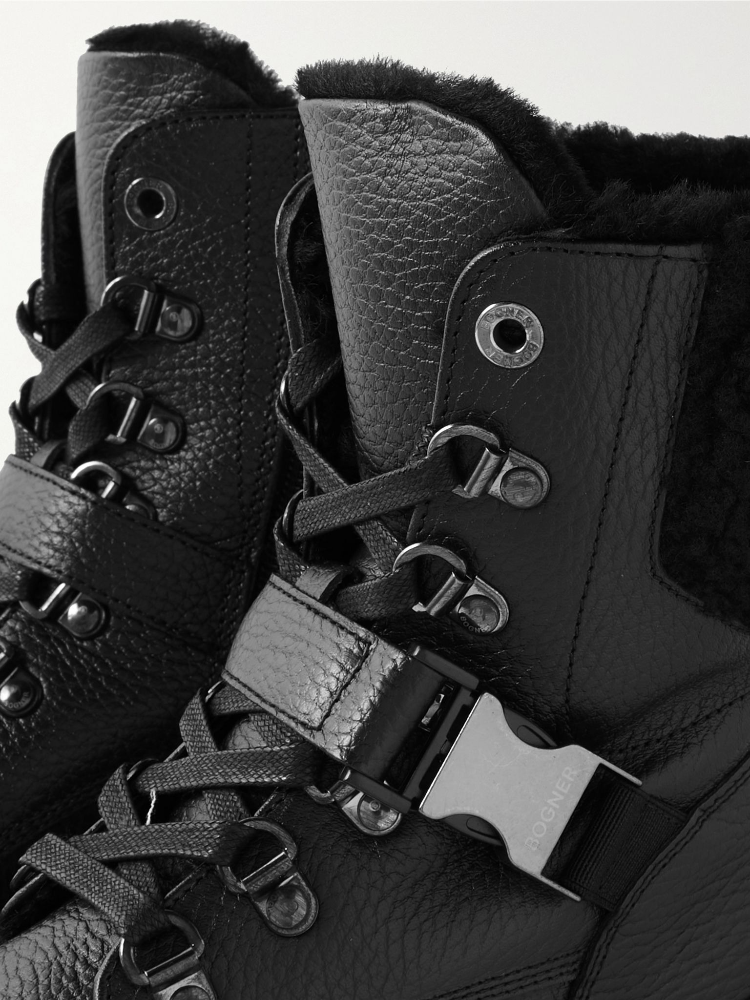 St. Moritz buckled shearling-lined textured-leather ankle boots Black - 4