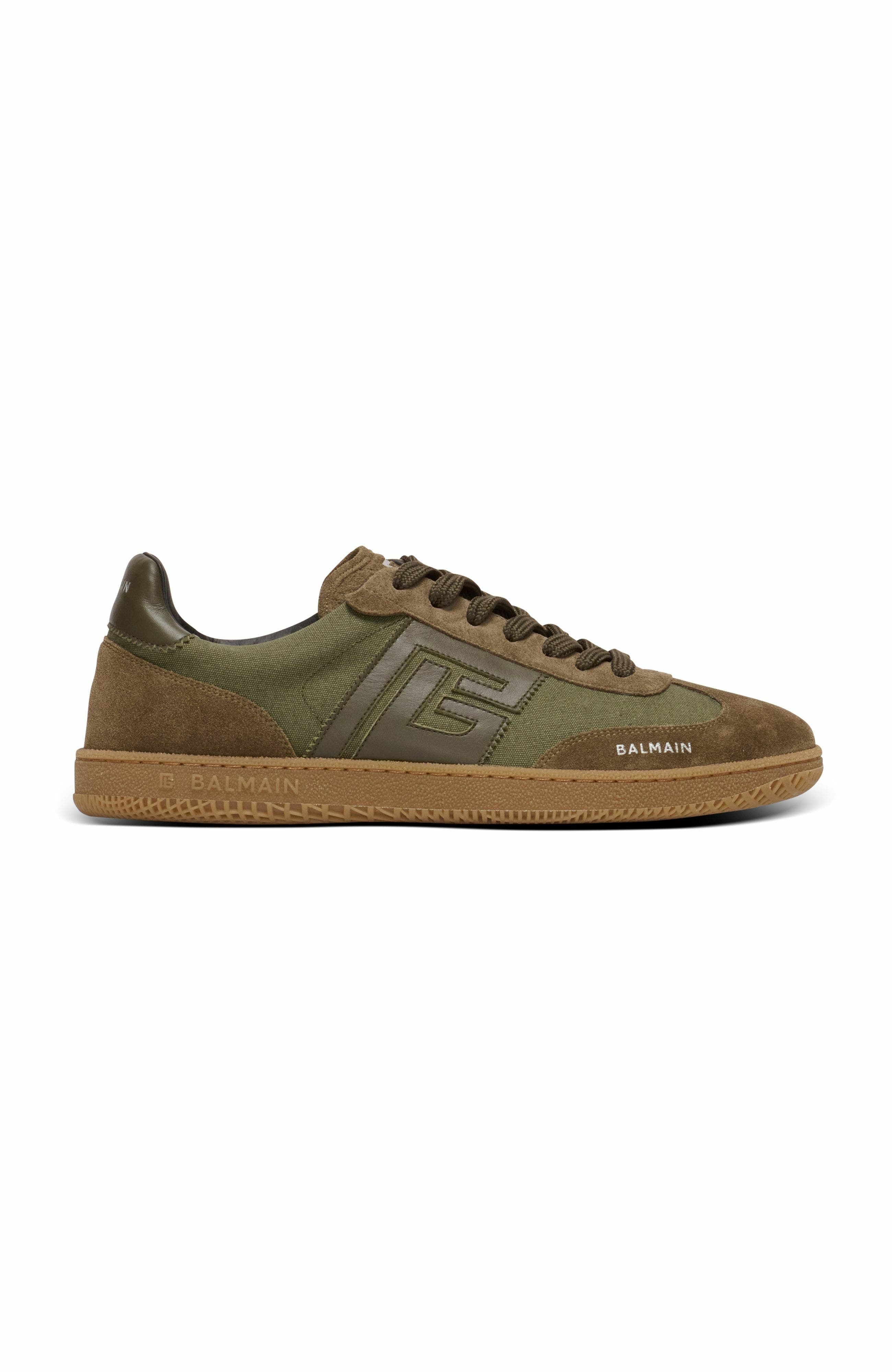 Balmain Swan trainers in leather and canvas in Khaki at Nordstrom - 4