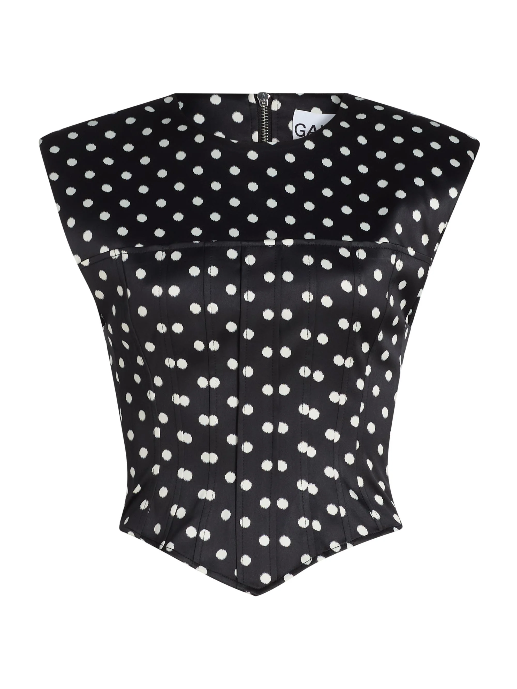 Women's Polka Dot Double Satin Corset Top - Black - 1