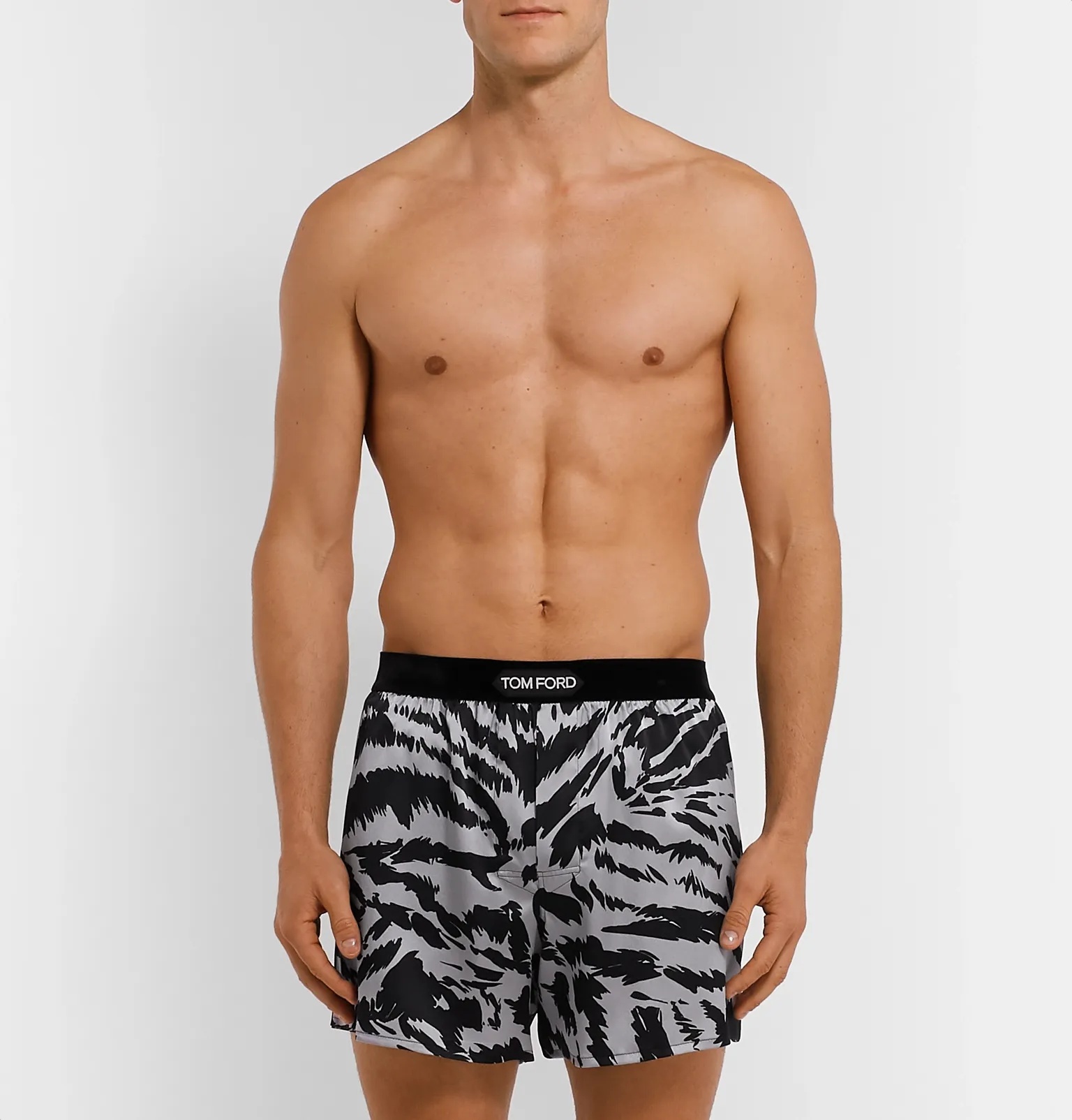 Velvet-Trimmed Zebra-Print Stretch-Silk Satin Boxer Shorts - 7