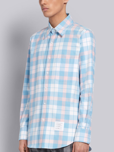 Thom Browne Tricolor Cotton Flannel Tartan Check Straight Fit Long Sleeve Shirt outlook