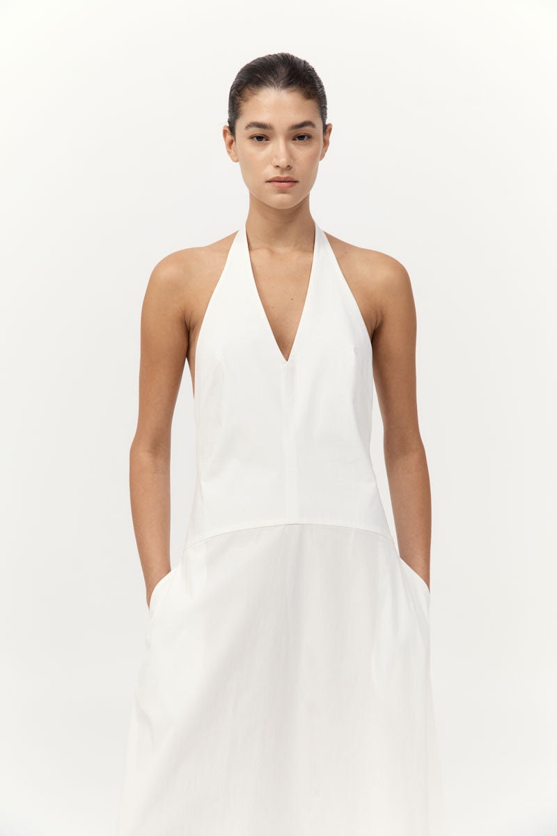 Halter Plunge Dress - White - 5