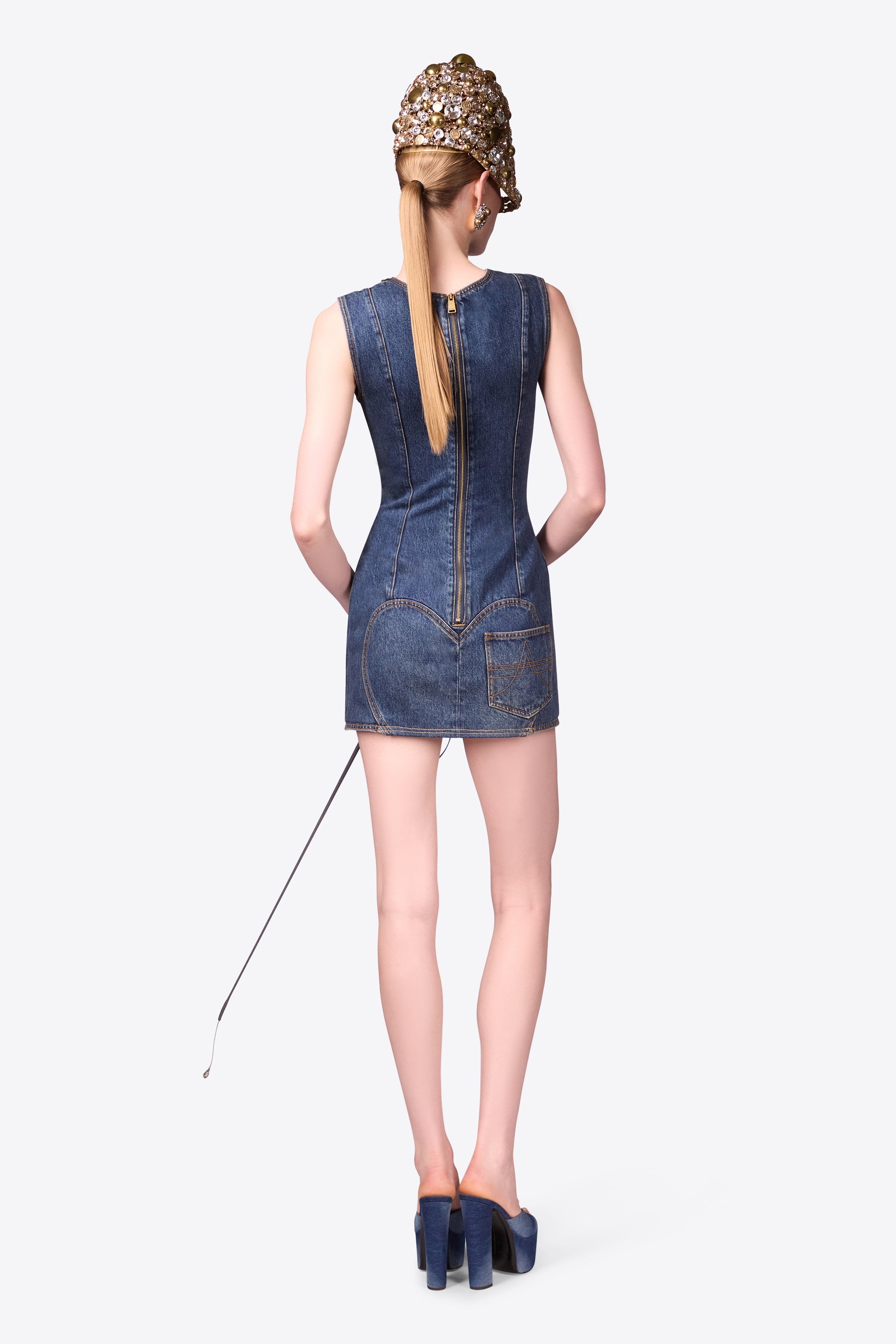 CRYSTAL BUTTON STUDDED SLIT MINI DRESS - 6