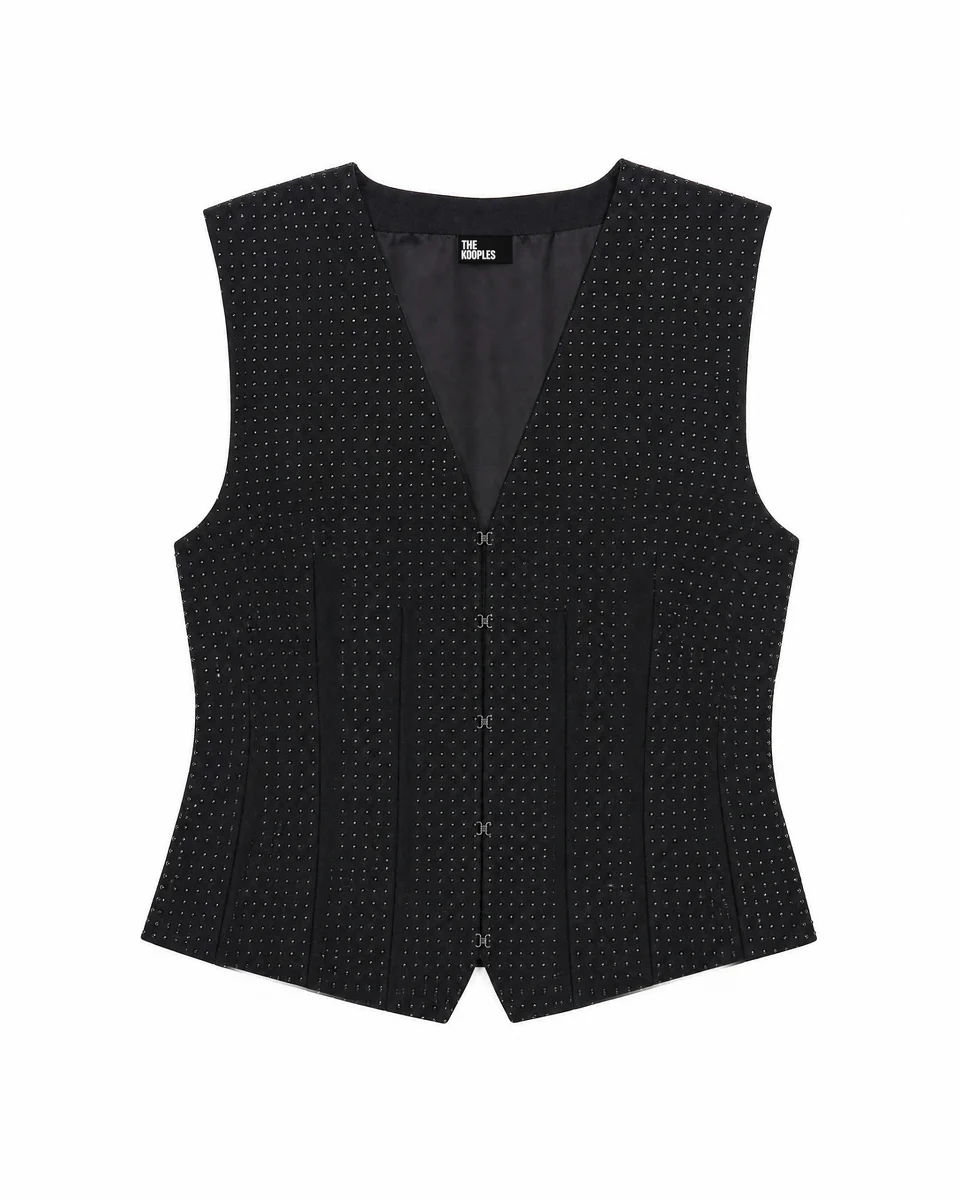 BLACK RHINESTONE-EMBELLISHED WOOL-BLEND CARDIGAN - 1
