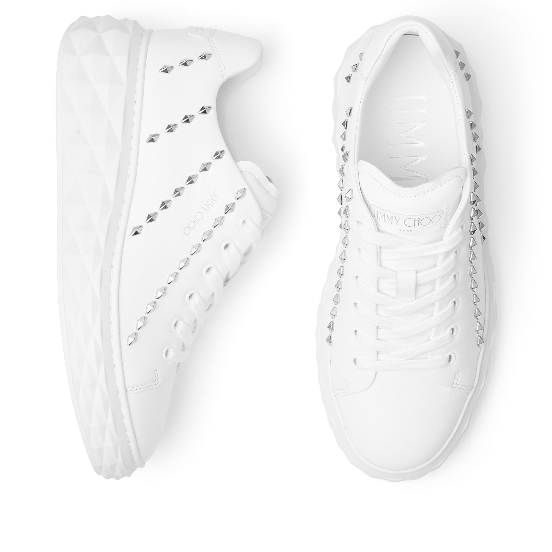 Diamond Light Maxi/F
White Nappa Leather Low-Top Trainers with Studs - 4
