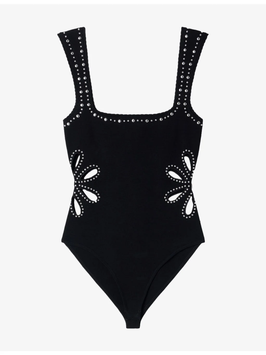 Studded Square-Neck Stretch-Knit Bodysuit - 1