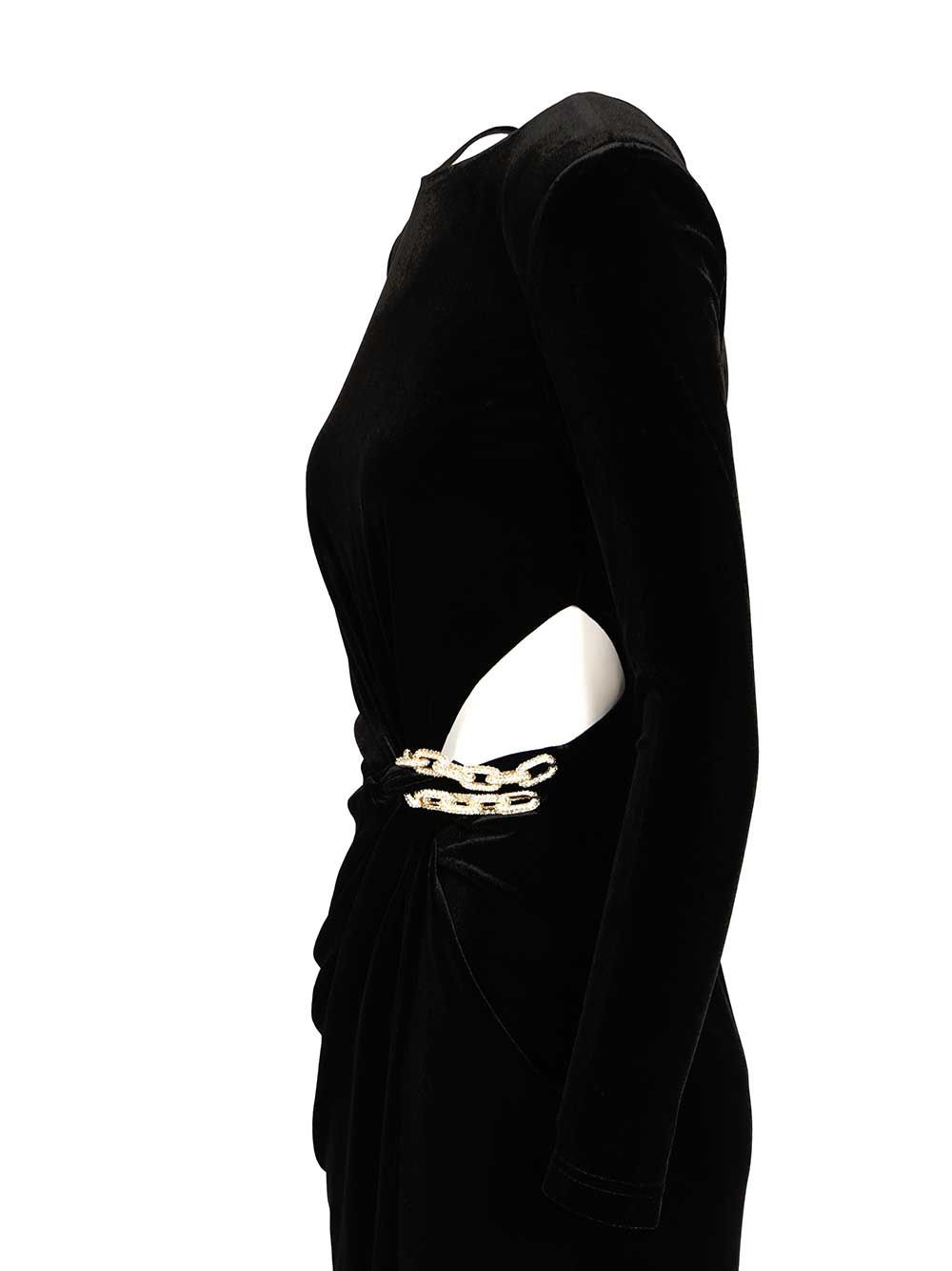 Black Velvet Embellished Midi Dress Dresses Black - 4