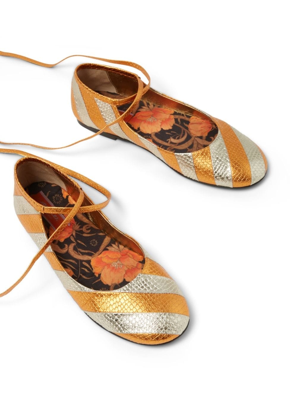 striped metallic-effect ballerina shoes - 2