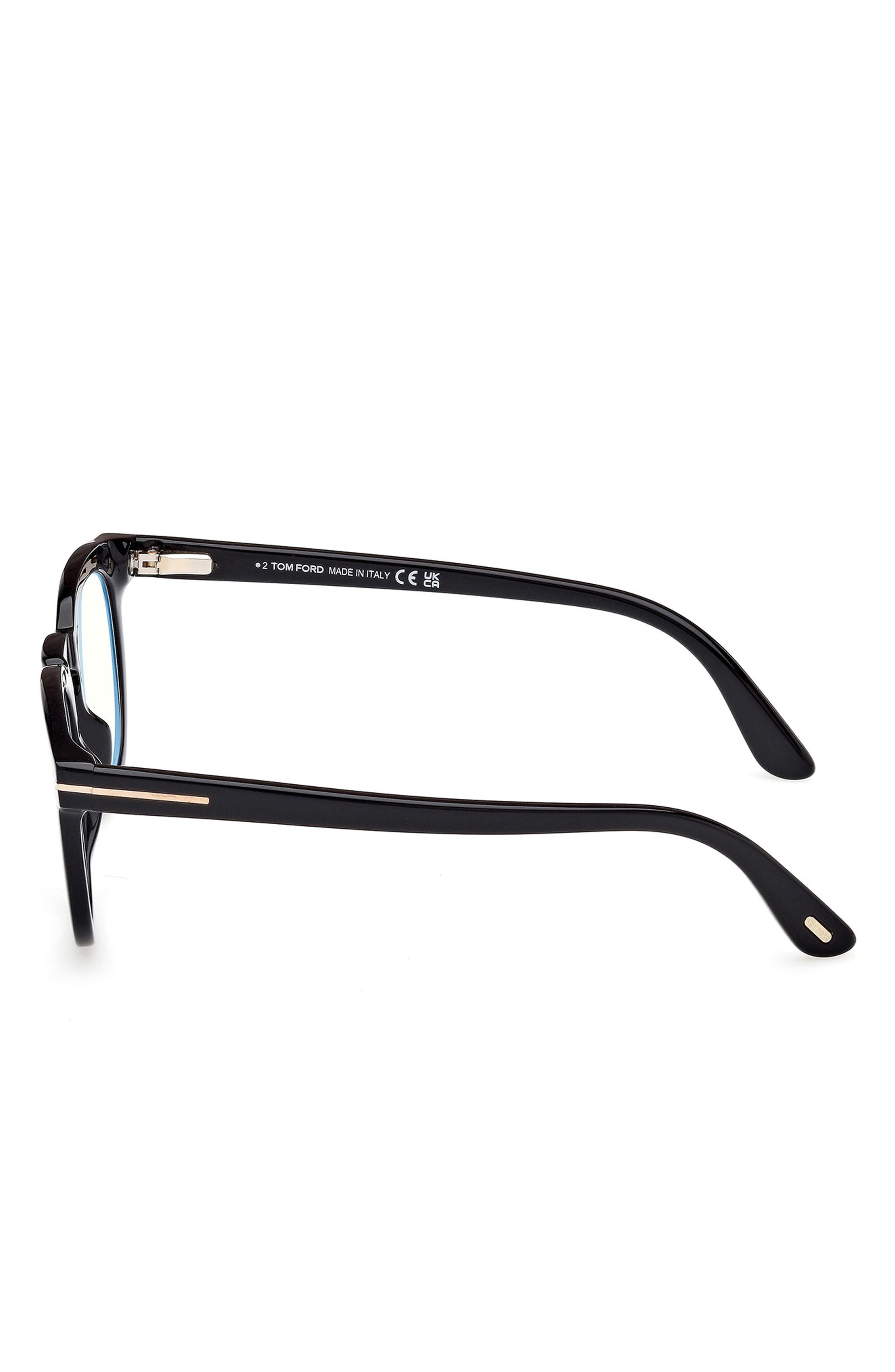 TOM FORD 50mm Small Round Blue Light Blocking Glasses in Black/Gold Eco /T Logo at Nordstrom - 7