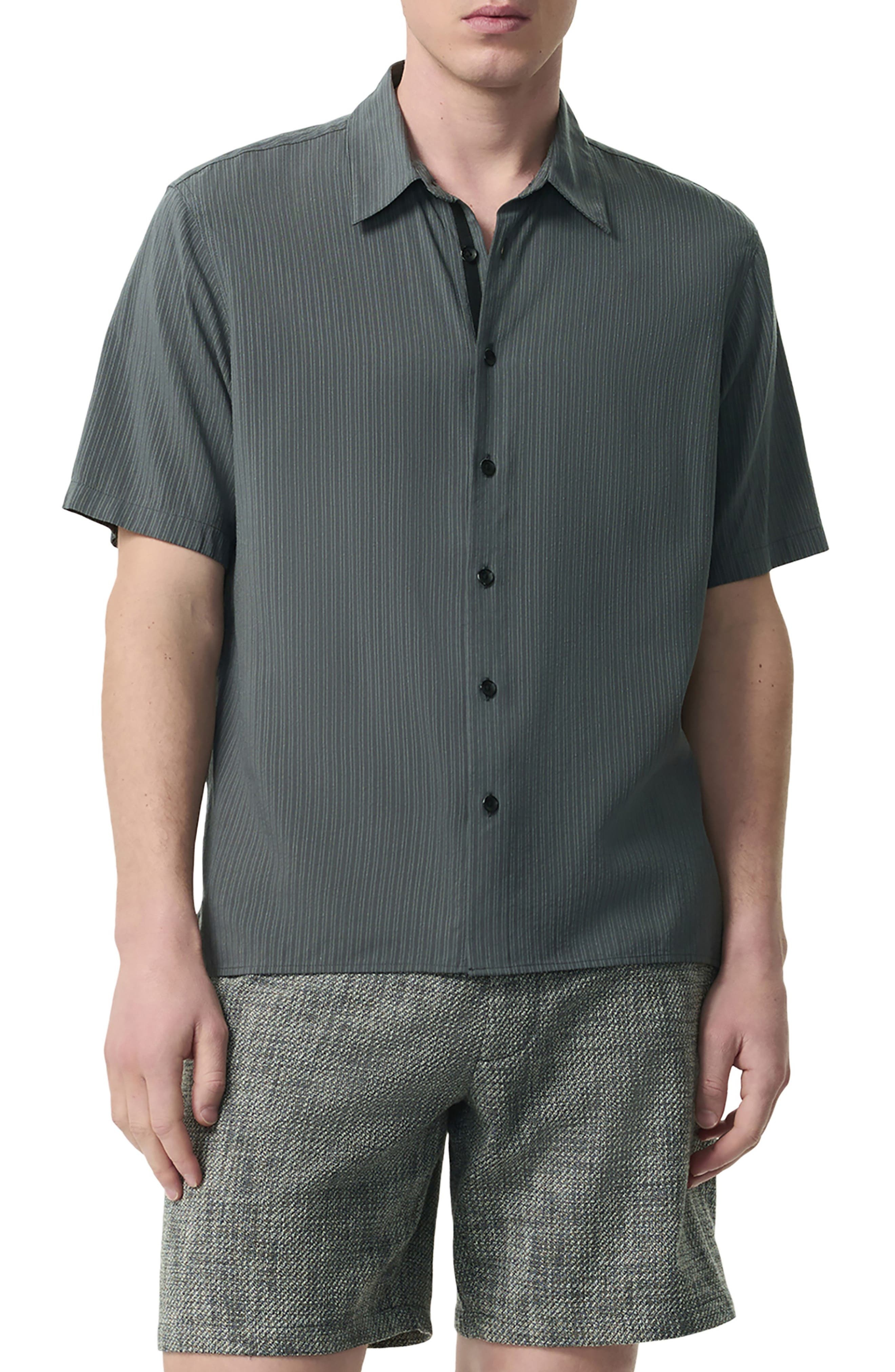 rag & bone Dalton Dobby Short Sleeve Button-Up Shirt in Dark Grey at Nordstrom - 1